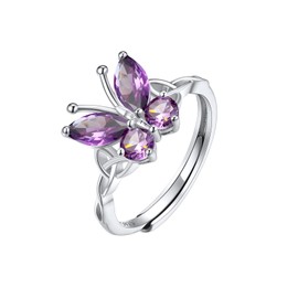 SILVERCUTE Cubic Zirconia Ring Alexandrite Butterfly Adjustable Rings for Women June Birthstone Ring Silver