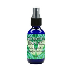 Archangel Raphael Sacred Spray with Reiki Charged Green Prehnite Crystal (2 oz) - High Frequency Healing Spray in Glass Bottle