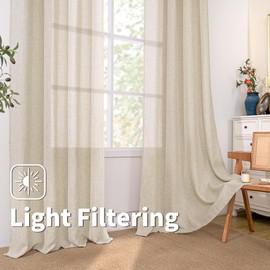 BGment Beige Linen Curtains 84 Inch Long for Living Room - Burlap Textured Light Filtering Window Treatments Grommet Sheer Drapes for Farmhouse, 2 Panels, 52 X 84 Inch
