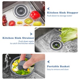 3 in 1 Kitchen Sink Drain Strainer Stopper 304 Stainless Steel Pop Up Kitchen Sink Stopper Anti-Clogging Kitchen Sink Strainer Basket Filter for US Standard 3-1/2 Inch Drain