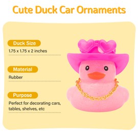 wonuu Car Rubber Ducks Light Pink Cowboy Hat, Dashboard Decorations Sparkling Duck for Car Ornament Accessories with Cap Heart Glasses Chain (Light Pink Pink White)
