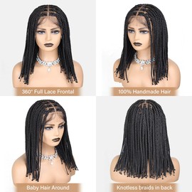 lounoke Short 13x8 HD Lace Knotless Braided Wig, 14 inch Glueless Box Braid Wigs for Black Women, Plucked with Baby Hair