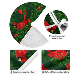 ATTX Red Cardinal Bird Christmas Tree Skirt Home Decoration Large Round Tree Skirt 47.2 Inches