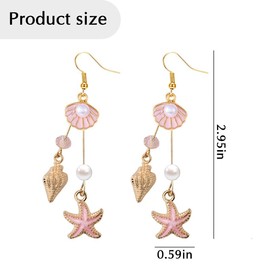 Pink Seashell Starfish Earrings for Women Pearl Ocean Drop Earrings Bohemian Boho Dangle Earrings for Women Pink Beach Earrings for Woman Vacation Themed Earrings Pink Tassel Earrings for Woman