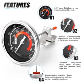 MEANLIN MEASURE Accurate Thermometer Replacement for Big Green Egg Grills, HD 3.3” Large Dial & Waterproof Temperature Gauge for BGE Accessories, Dome Lid Thermostat Made of Stainless Steel