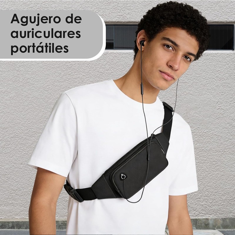 Riñonera Deportiva Impermeable, Multifuncional con Cremallera(Negro)