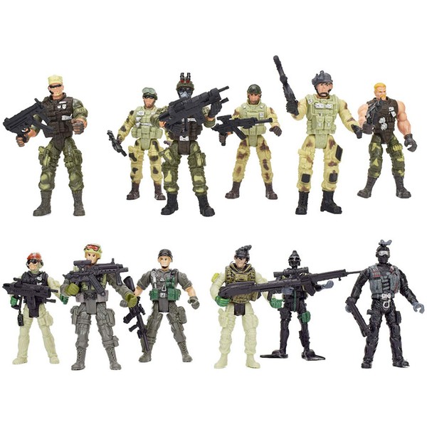 PowerTRC 12 Pack Special Forces Action Army Combat Military, War Men Weapons Figures and Accessories Pose-able Toy Play set for Kids (4-Inches)