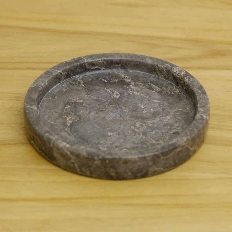 wohnfreuden Marble Tray, Grey, Round, 13 cm, Decorative Stone Bowl