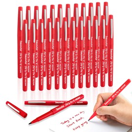 Bornerwhite 24 Pcs Red Felt Tip Pens 0.7mm Medium Point Felt Tip Markers Pens for Journaling Writing Note Taking Planner Drawing School Office and Art Supplies for Teachers Students