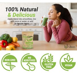 Hion Super Greens Powder | 11 Superfoods incl. Wheatgrass, Spirulina, Chlorella & Green Tea | Energy, Gut & Immune Support | No Fillers | Vegan & Gluten-Free | 30 Servings | Award-Winning & UK Made
