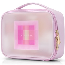 Vlando Matte Transparent Rose Cosmetic Bag Girls, Pink Travel Make Up Bag for Women and Women, Waterproof Cosmetic Bag Organiser with Zip, Portable Skincare Bag