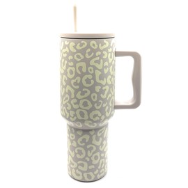 Thirst Trap Drinkware 40 oz Leopard Glow in the Dark Tumbler with handle, stainless steel travel mug (Luminous Leopard)