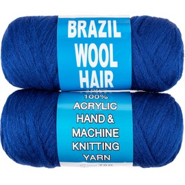 RuiYok 2 Pcs Blue Brazilian Wool Hair for Braids Acrylic Hand Knitting Yarn for Hair Braiding Faux Locs Crochet Hair Senegalese Twist Crochet Braids Synthetic Braiding Hair Extensions #Blue