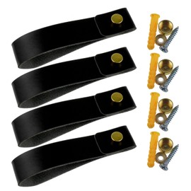 Haidong 4pcs Leather Wall Hanging Sling,Artificial Leather Straps,Wall-Mounted Leather Hook Suitable for Bathroom, Kitchen and Bedroom Walls.（Black）