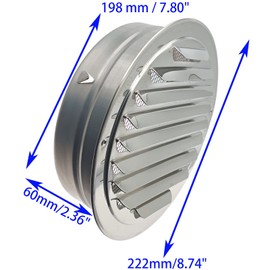OZXNO 8 Inch/200mm Round Air Outlet Vent Stainless Steel Soffit Vent Louver Grille Cover with Built-in Screen Mesh for Wall Ceiling