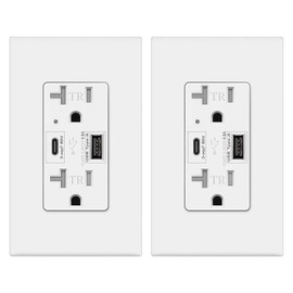 Micmi USB C Outlet PD 24W Power Delivery Type C + A Receptacle 4.8A, Receptacle in-Wall Charger 125 Volt Tamper-Resistant w/Screwless Wall Plate UL Listed (2, White, 20 Amp Outlet)