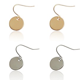 KaFu 2 pair Lightweight Gold Circle Disc Dangle Drop Earrings Small Cute Coin Round Statement Earrings for Women Minimalist Jewelry Gift for Her (gold+silver)