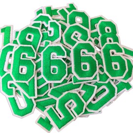 WILDREEDS 40 Pcs Numbers Patch, Number 0-9 Embroidered Patches with Ironed Adhesive, DIY Iron Patches for Shirts Jackets Hats Jeans Shoes Bags (Green)