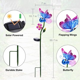 Afirst Decorative Solar Lights Outdoor Solar Butterfly Stake Lights Metal Decorative Garden Lights Outdoor Waterproof Stakes for Pathway Yard Lawn Decoration Mothers Day Mom Gifts