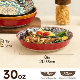 ASBEFORE Ceramic Pasta Bowls Set of 6-8 inch 30 oz Serving Bowls, Colorful Dinner Bowls for Soup,Salad, and Pasta, Kitchen, Microwave, Dishwasher Safe, mexican, Bohemian Style