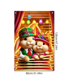 BlissYard Easter Banner Curtain Decor 31x47 Inch Colorful Bunny Window Cover Spring Colorful Curtain Easter Decortion Backdrop for Spring Banner Window Decor