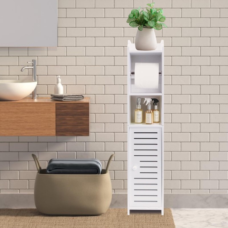 ShellKingdom Toilet Paper Holder Stand with Rods, Small Bathroom Storage