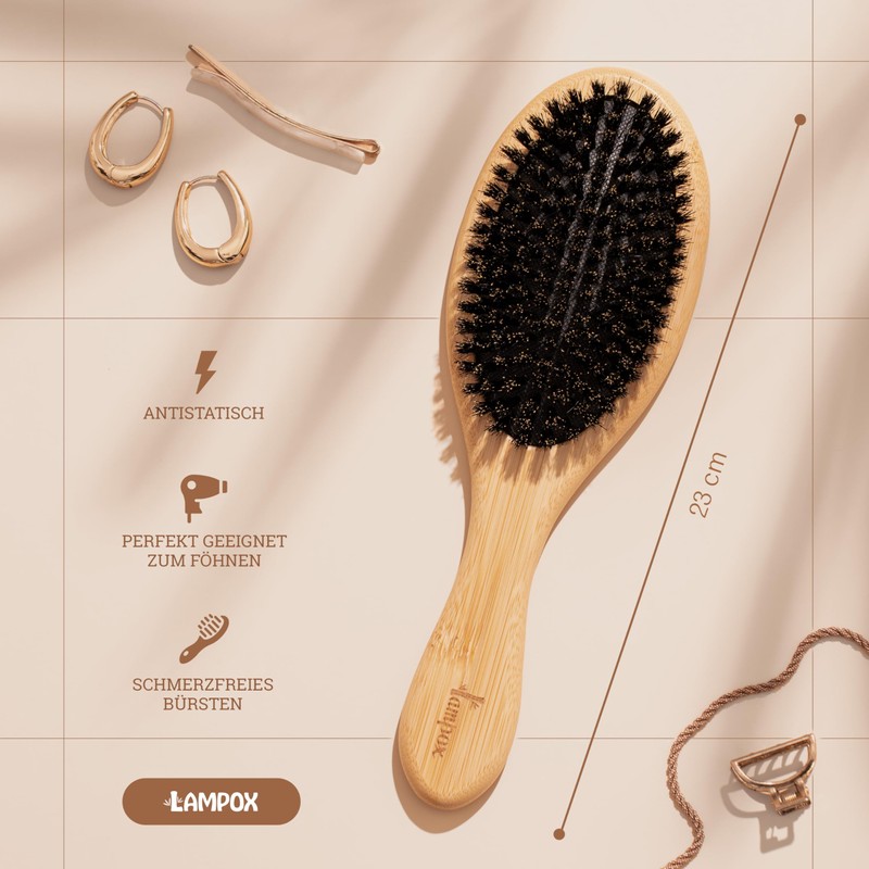 lampox Hair Brush, Boar Bristle Brush for Women, Men, Children,