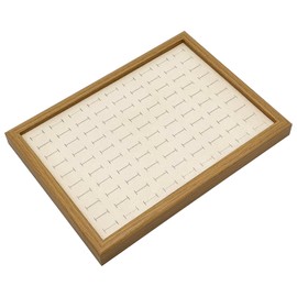 TheDisplayGuys - Wooden Oak Jewelry Organizer Display Tray - Faux Suede Insert - 90 Ring Holder Slots - Natural/Beige