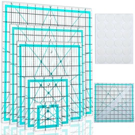 5 Square Quilting Rulers, Acrylic Quilting Templates (12.5", 10", 8", 5", 3.5") Sewing Ruler Set with Non-Slip Rings for Quilting Squares