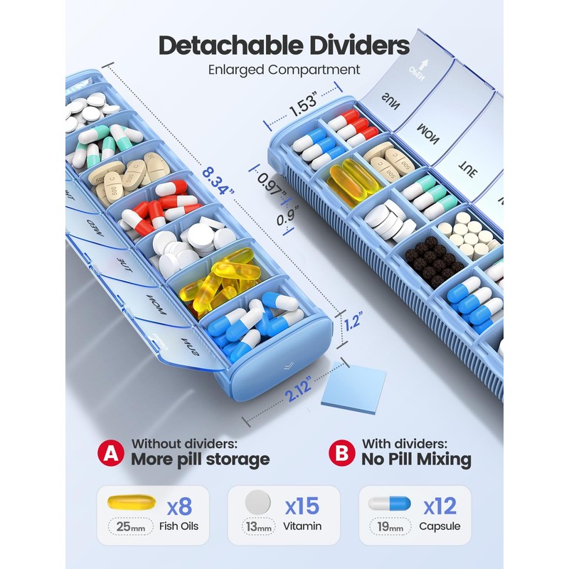 Vaydeer 7 Day Weekly Pill Organizer (Support 2 Times a
