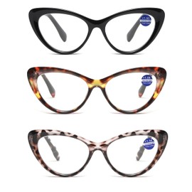 COVESATO Cat Eye Fashion Reading Glasses for Women Spring Hinge Retro Cute Ladies Computer Readers (3 Packs,1.50)