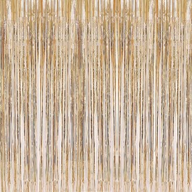 2 Pack Champagne Gold Backdrop Curtain 3.2ft x 8.2ft Metallic Tinsel Foil Fringe Curtains Photo Booth Background for Birthday Party Decoration Engagement Wedding Christmas Decor Champagne Gold