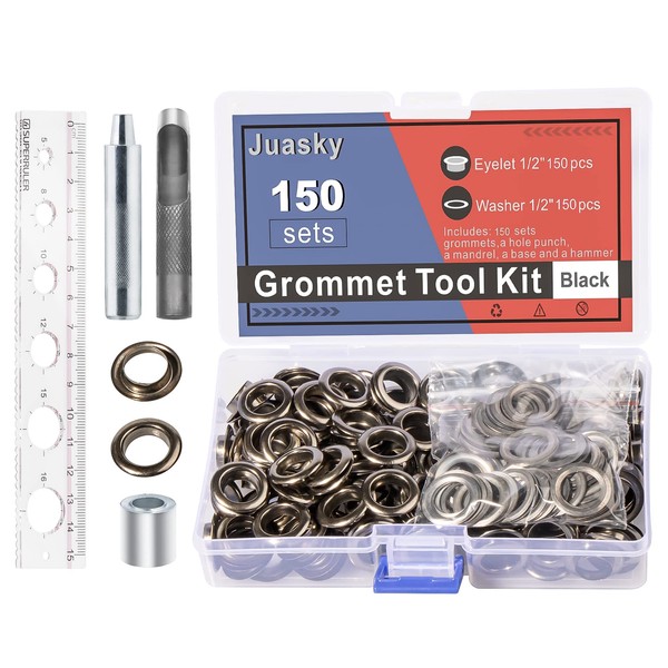 150 Sets 1/2 inch Grommet Tool Kit,Black Metal Grommet Kit,Eyelet