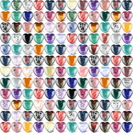 Nuenen 200 Pieces Heart Shaped Crystal Bulk 0.8 Inch Worry Stones Crystals Love Witch Gemstones Heart Pocket Palm Romantic Thumb Stones for Witchcraft Anxiety Relief Energy Balancing Meditation