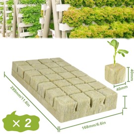 Voarge Rockwool Cultivation, Rockwool Cube, Rock Wool Insulation for Bottomless Growing, Seedlings Cuttings Cloning Plants with Scissors Gloves, Pack of 56