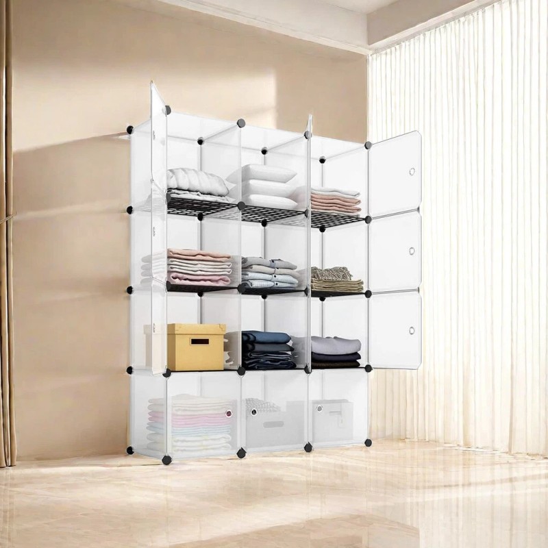 4-Tier Closet Storage Cabinet - 12-Cube, Modular & Matte ​Wardrobe