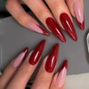 MERVF Long Press on Nails Stiletto Fake Nails Red French