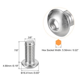 QUARKZMAN 3/8-16x7/8 Inch Switch Head Socket Cap Screws 5pcs 304 Stainless Steel Fasteners Hex Bolt Screws Full Thread Hex Drive Screws