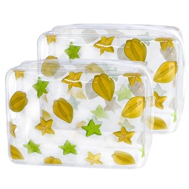 TotePrint 2PCS Carambola Transparent PVC Cosmetic Bag, Portable Waterproof Storage Bag for Girls' Cosmetics and Toiletries. (Carambola printing L-2pcs)