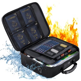 Golkcurx Fireproof Document Box, Multi-Layer Fireproof Important Document Organizer with Lock, File Storage CaseShoulder Strap, Waterproof Document Safe Portable Travel Home Organizer Bag (Black)