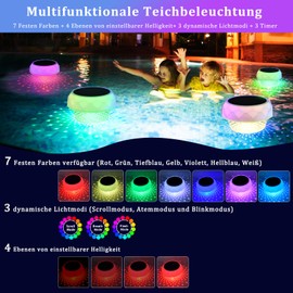 Floating Pool Lighting Solar, Pond Lighting RGB + Cool White Solar Floating Whirlpool Lighting Pool Lamp, RGBW Dimmable, IP68 Waterproof Pool Lighting for Pool, Hot Tub, Pond (1 Piece)