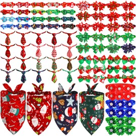 Reginary 85 Pcs Christmas Dog Ties Set Include Neckties Flower Dog Bowknot Bandana Scarf for Xmas Puppy Cat