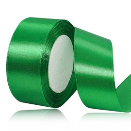 Green Satin Ribbon 1-1/2 Inches x 25 Yards, Solid Color Fabric Ribbon for Gift Wrapping, Crafts, Hair Bows Making, Wreath, Wedding Party Decoration and Sewing Projects