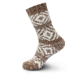 BambooMN Women's Brown Slipper Socks - Thick Vintage Sweater Patterned Cabin Crew Socks - Brown - 1 Pair