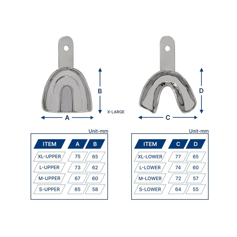 Metal Dental Impression Trays Set Solid Upper & Lower Regular