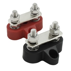 Moicstiy 2Pcs Dual Stud Battery Junction Post, 1/4 Inch Bus Bar Terminal Block, M6 Power and Ground Distribution Studs for RV, Boat, Truck, Car (Red and Black)