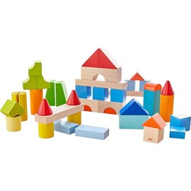HABA My First Building Blocks - 46 Colourful Wooden Building Blocks with Cotton Bag - Made in Germany - for Children from 1 Year - Promotes Fine Motor Skills - 2010877001