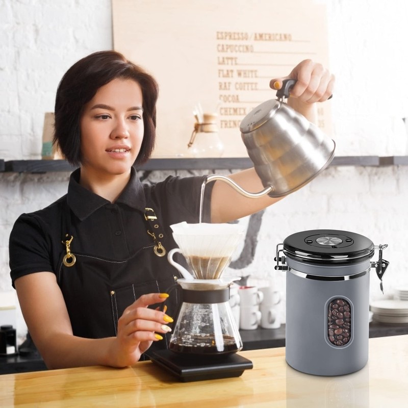 ROCKY&CHAO Airtight Stainless Steel Coffee Canister 1.8 L Coffee Beans