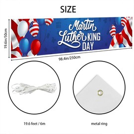Printspree Martin Luther King Day Banner - 98x19 Inch MLK Day Large Celebration Decoration Sign with Balloons and American Flags for Martin Luther King Day Events Community Celebrations Gatherings