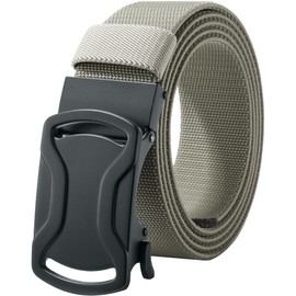 LionVII Belt, Men's, Extendable, Auto Lock, Nylon, Stretchable, No Holes, Stepless Adjustment, Alloy Automatic Buckle, Width 1.4 inches (35 mm), Length 47.2 inches (120 cm), Khaki